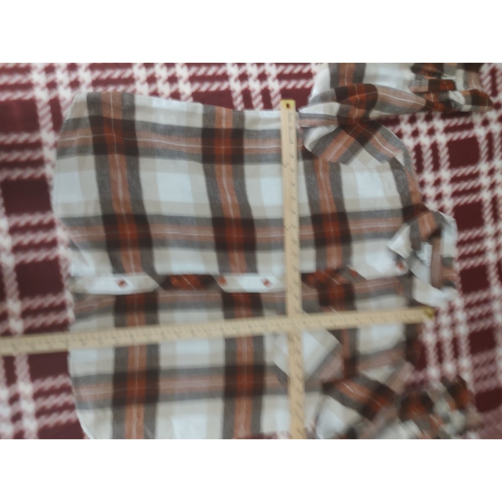 Wonderly Plaid Flannel Shirt Women's XL‎ Brown White Casual Button Down